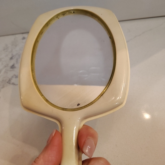 Vintage Bakelite Celluloid Art Deco Style Vanity Hand Mirror Ivory 12.75" - Picture 6 of 9